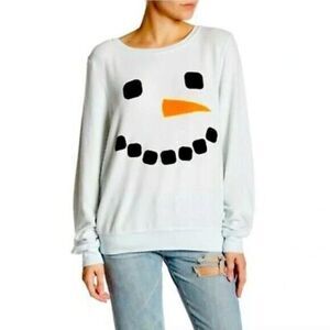 Wildfox Icy Blue Frosty Face Long Sleeve Pullover Sweatshirt S